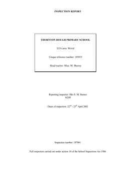 Inspection Report Thornton Hough Primary School Lea