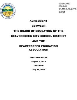 Agreement Between the Board of Education of the Beavercreek City School District and the Beavercreek Education Association
