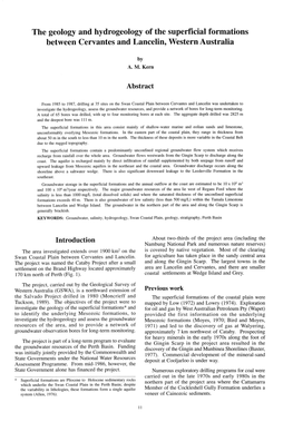 The Geology and Hydrogeology of the Superficial Formations Between Cervantes and Lancelin, Western Australia