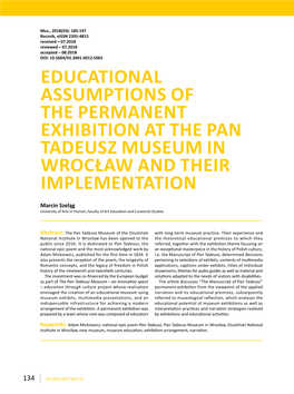 Educational Assumptions of the Permanent Exhibition at the Pan Tadeusz Museum in Wrocław and Their Implementation