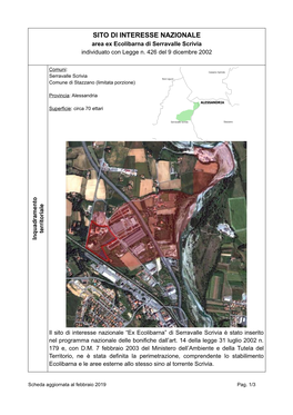 SITO DI INTERESSE NAZIONALE Area Ex Ecolibarna Di Serravalle Scrivia Individuato Con Legge N