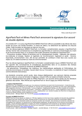 Agroparistech Et Mines Paristech Annoncent La Signature D'un Accord