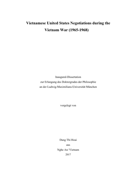Vietnamese United States Negotiations During the Vietnam War (1965-1968)