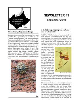 NEWSLETTER 43 LEICESTERSHIRE September 2010 ENTOMOLOGICAL SOCIETY