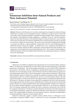 Telomerase Inhibitors from Natural Products and Their Anticancer Potential