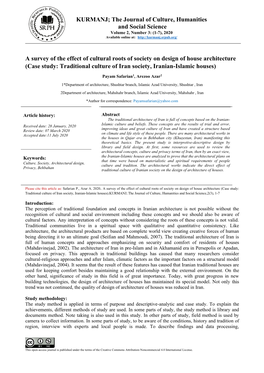 A Survey of the Effect of Cultural Roots of Society on Design of House Architecture (Case Study: Traditional Culture of Iran Society, Iranian-Islamic Houses)