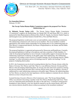 The Navajo Nation Human Rights Commission Supports the Proposed New Mexico Redistricting Act