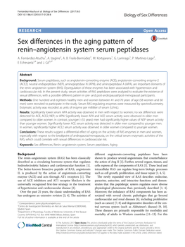 Sex Differences in the Aging Pattern of Renin–Angiotensin System Serum Peptidases A