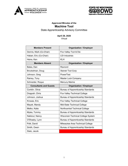 Machine Tool State Apprenticeship Advisory Committee