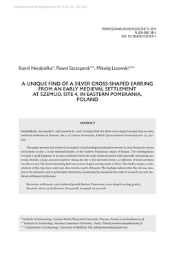 Sprawozdania Archeologiczne 70, 2018, a Unique Find of a Silver Cross