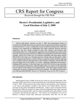 Mexico's Presidential, Legislative, and Local Elections of July 2, 2000