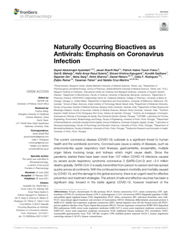 Naturally Occurring Bioactives As Antivirals: Emphasis on Coronavirus Infection