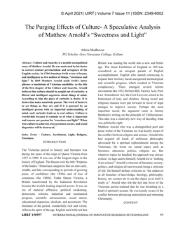 A Speculative Analysis of Matthew Arnold's “Sweetness and Light”