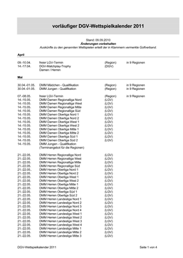 Vorläufiger DGV-Wettspielkalender 2011