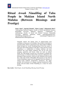 Ritual Arwah Nimaliling of Taba People in Makian Island North Maluku (Between Blessings and Prestige)