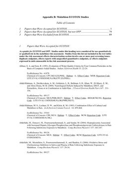 Appendix B: Malathion ECOTOX Studies