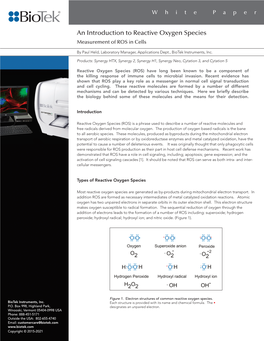 An Introduction to Reactive Oxygen Species Measurement of ROS in Cells