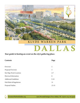 KLYDE WARREN PARK DALLAS Your Guide to Hosting an Event on the City’S Gathering Place