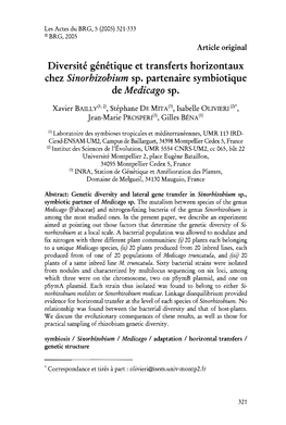 Diversité Génétique Et Transferts Horizontaux Chez Sinorhizobium Sp