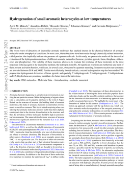 Hydrogenation of Small Aromatic Heterocycles at Low Temperatures