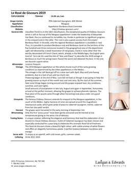 Le Rosé De Giscours 2019 CSPC# 843938 750Mlx6 13.0% Alc./Vol