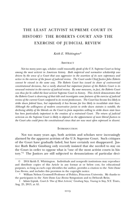 The Least Activist Supreme Court in History? the Roberts Court and the Exercise of Judicial Review