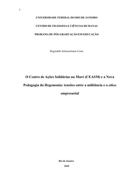 O Centro De Ações Solidárias Na Maré (CEASM) E a Nova Pedagogia Da Hegemonia: Tensões