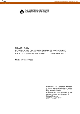 Borosilicate Glass with Enhanced Hot Forming Properties and Conversion to Hydroxyapatite