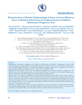 Determination of Malaria Epidemiological Status in Iran's