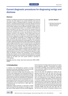 Current Diagnostic Procedures for Diagnosing Vertigo and Dizziness