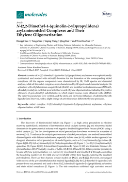 Arylaminonickel Complexes and Their Ethylene Oligomerization