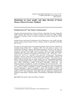 Monitoring on Water Quality and Algae Diversity of Kwan Phayao, Phayao Province, Thailand