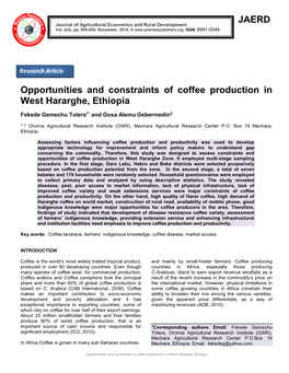 JAERD Opportunities and Constraints of Coffee Production in West