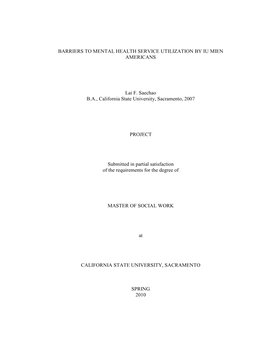 Barriers to Mental Health Service Utilization by Iu Mien Americans