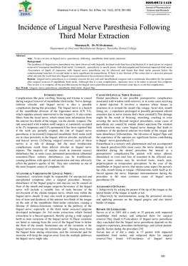 Incidence of Lingual Nerve Paresthesia Following Third Molar Extraction