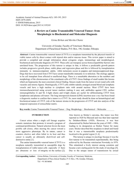 A Review on Canine Transmissible Venereal Tumor: from Morphologic to Biochemical and Molecular Diagnosis