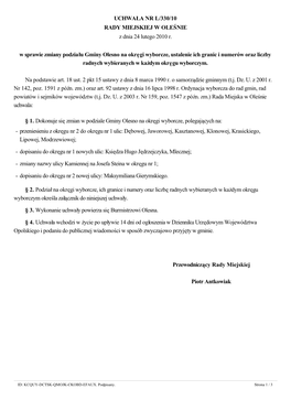 UCHWAŁA NR L/330/10 RADY MIEJSKIEJ W OLEŚNIE Z Dnia 24 Lutego 2010 R