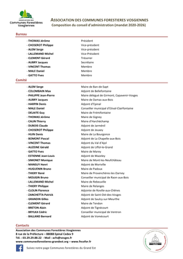 ASSOCIATION DES COMMUNES FORESTIERES VOSGIENNES Composition Du Conseil D’Administration (Mandat 2020-2026)