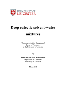 Deep Eutectic Solvent-Water Mixtures