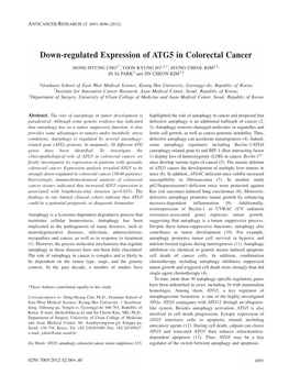 Down-Regulated Expression of ATG5 in Colorectal Cancer