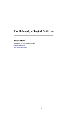 The Philosophy of Logical Positivism ______