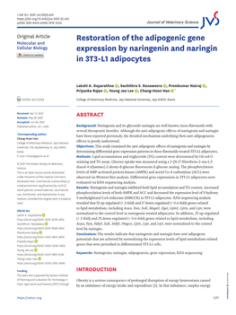 Restoration of the Adipogenic Gene Expression by Naringenin And