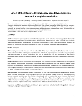 A Test of the Integrated Evolutionary Speed Hypothesis in a Neotropical Amphibian Radiation