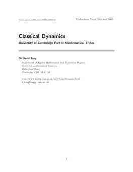Classical Dynamics University of Cambridge Part II Mathematical Tripos