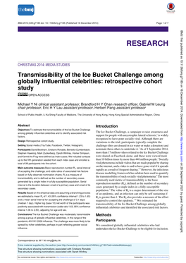 Transmissibility of the Ice Bucket Challenge Among Globally Influential Celebrities: Retrospective Cohort Study OPEN ACCESS