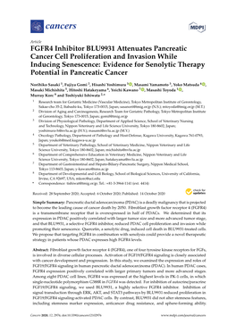 FGFR4 Inhibitor BLU9931 Attenuates Pancreatic Cancer Cell Proliferation and Invasion While Inducing Senescence