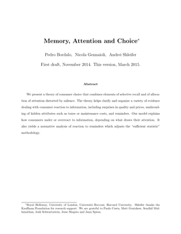Memory, Attention and Choice∗