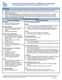 ANOREXIA and CACHEXIA NCI GRADE and MANAGEMENT | RESOURCES | CONTRIBUTING FACTORS | APPENDIX