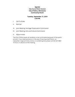 Agenda City of Edina, Minnesota Community Room Tuesday