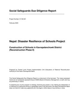 Nepal: Disaster Resilience of Schools Project